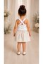 Girl's Bow Detailed Suit Set with Straps, Blouse and Skirt - 3