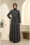 Floral Patterned Belted Hijab Dress 0289-01 Black - 2