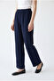 Straight-Leg Comfortable Fit Crepe Trousers - Navy Blue - 3