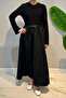 Kadriye Baştürk Top Part Combed Cotton Slim Fit Belted Dress 912 Black - 2