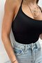 Halter Neck Bra with Stitching Detail, Black - 2