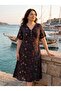 Women's Plus Size Combed Cotton Dress Floral Pattern V-Neck Midi Black - 2