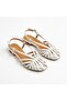 White Matte Leather Piping Women's Casual Sandals - 3