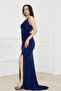 Backless Glittered Evening Dress - Dark Blue - 5