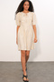 Women's Tie Collar Short Sleeve Gathered Dress 2600 - Cream - 2