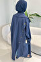 Dima Arka Button Detailed Trench Coat - Navy Blue - 5