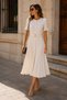 Women's Skirt and Sleeves with Flounces Summer Fabric Short Sleeve Buttoned Crew Neck Long Knitwear Dress