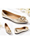 Gold Stone Buckle Women's Ballerina Patterned Pointed Toe Comfortable Insole - 6