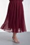 Women's Burgundy V-Neck Glittery Plus Size Flared Evening Dress - 4