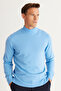 Men's Light Blue Anti-Pilling Standard Fit Half Turtleneck Knitwear Sweater - 2
