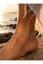 Avior Gray Silver Color Minimal Stone Detailed Double Chain Stylish Dangle Waterproof Anklet - 2