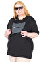 Mode XL Real Big Size Women's T-Shirt Bıs Collar Black U26124 Black - 4