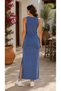 Women's Crew Neck Maxi Dress with Slit Detail - 4