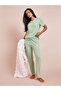 Green Rib V Neck Drop Shoulder T-Shirt and Pyjama Set