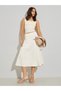 Cream Knot Detail Twill Look Midi Skirt