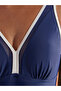 Navy Blue Plunge V Neck Swimsuit with Contrast Trim - 3