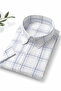 Men's White Blue Striped Short Sleeve Shirt Comfortable Fit Single Pocket Summer Shirt
