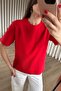 Red Crew Neck Premium Oversize Cotton T-Shirt - 5