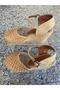 Brown Closed-Toe Outer Material Linen Lace-Up Wedge Heel Women's Sandals - 3