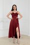 Degaje Collar Satin Midi Dress - Bordo