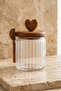 Acacia Wood Heart Lid Glass Jar with Spoon 460 ml - Slotted Spice Container - 2