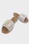 Open Front Bow Tie Detail Straw Knit Women's Slippers Beige - 4