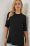 4332 Knitted T-Shirt with Side Slits - Black - 3