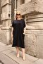 Plus Size Black Dress with Gold Accessories on the Shoulder - 2