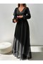 Women's Double Breasted Collared Long Tulle Dress with Belt - 7
