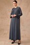 Pattern and Stone Detailed Cupra Silk Robe Black 6855 - 2