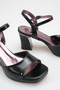 Black Platform Block Heel Women's Sandals - Ankle Length Buckled Stylish Evening Dress Wedding Shoes - 3
