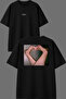 تي شيرت أسود كبير الحجم بتصميم Heart Foot Seven مطبوع من الأمام والخلف