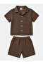 Brown Muslin Fabric Boys' Shirt Shorts Set Summer Breathable Comfortable Fit - 3