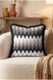 Zigzag Patterned Fringed Cushion Cover - Gray Pillowcase with Black Tassels