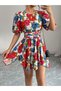 Women's Floral Patterned Winged Balloon Sleeve Dress - 3