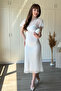 Lined Line Detailed Midi White Dress - 2