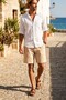 Men's Beige Muslin Fabric Pocketed Elastic Waist Drawstring Thin Above Knee Shorts 26Esrth515