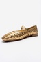 Yevora Gold Knitted Genuine Leather Strap Women's Ballerina Shoes - 6