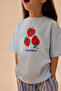 Strawberry Print Oversize Cotton T-Shirt Blue - 6