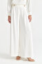 Gold Buttoned Wide Leg Trousers with Pili Detail - Ecru - 2