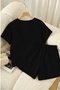 Women's Black Bermuda Shorts Set Crew Neck Short Sleeve Basic Casual Two-Piece Set - 2