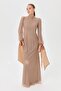 Stone-Embellished Balloon Sleeve Evening Dress - Gold - 2