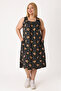 Women's Large Size Black Patterned Pocket Sleeveless Cotton Dress - 3