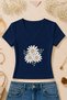 Women's Daisy Flower Printed Basic Daily Use V-Neck Slim Fit Lycra T-Shirt - 2