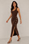 Women's Brown Button Detailed Camisole Midi Dress - 3