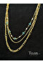 Gold Necklace with Evil Eye Bead Detail Triple Pendant Necklace Set - 4