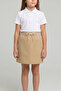 Girl's Ribbed Waist Beige Canvas School Shorts Skirt