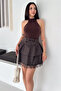 Women's Denim Lace Detailed Belted Mini Skirt