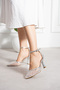 Lidya Silver Skin Diamond Buckle Detailed Heeled Shoes - 4