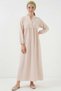 Women's Shirt Collar, Gathered Waist, Long Sleeve, Cream Color, Hijab Dress - 4